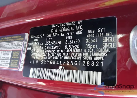 2022 Kia Sorento Sx from USA, damaged, VIN 5XYRK4LF8NG128321